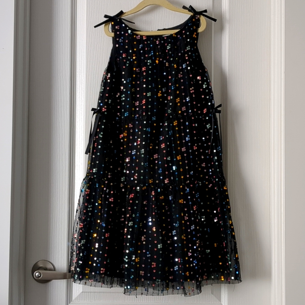 ZARA Girls Colorful Black Tulle Sequin Bow Dress 9